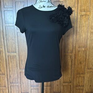 Black Fitted Embellished Short Sleeve Tee